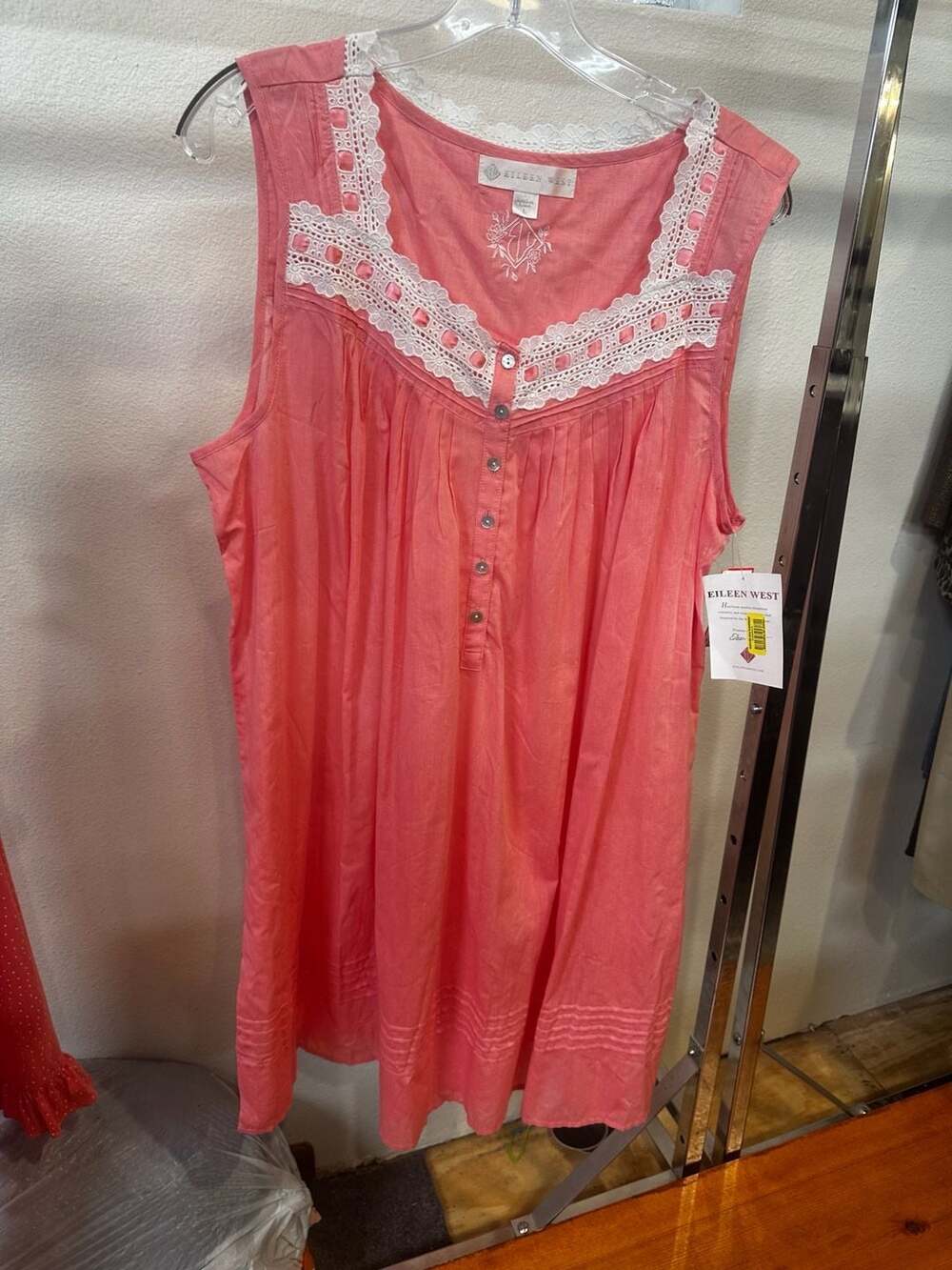 Eileen West Nightgown Size L Pink Eyelet Lace Cotton